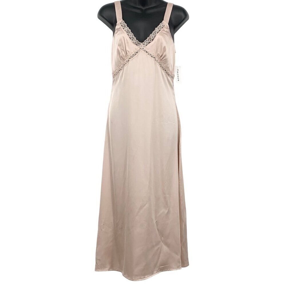 Beverly Beck Pacsun Women Size Small S Lace Trim Satin Slip Dress Blue Pink New